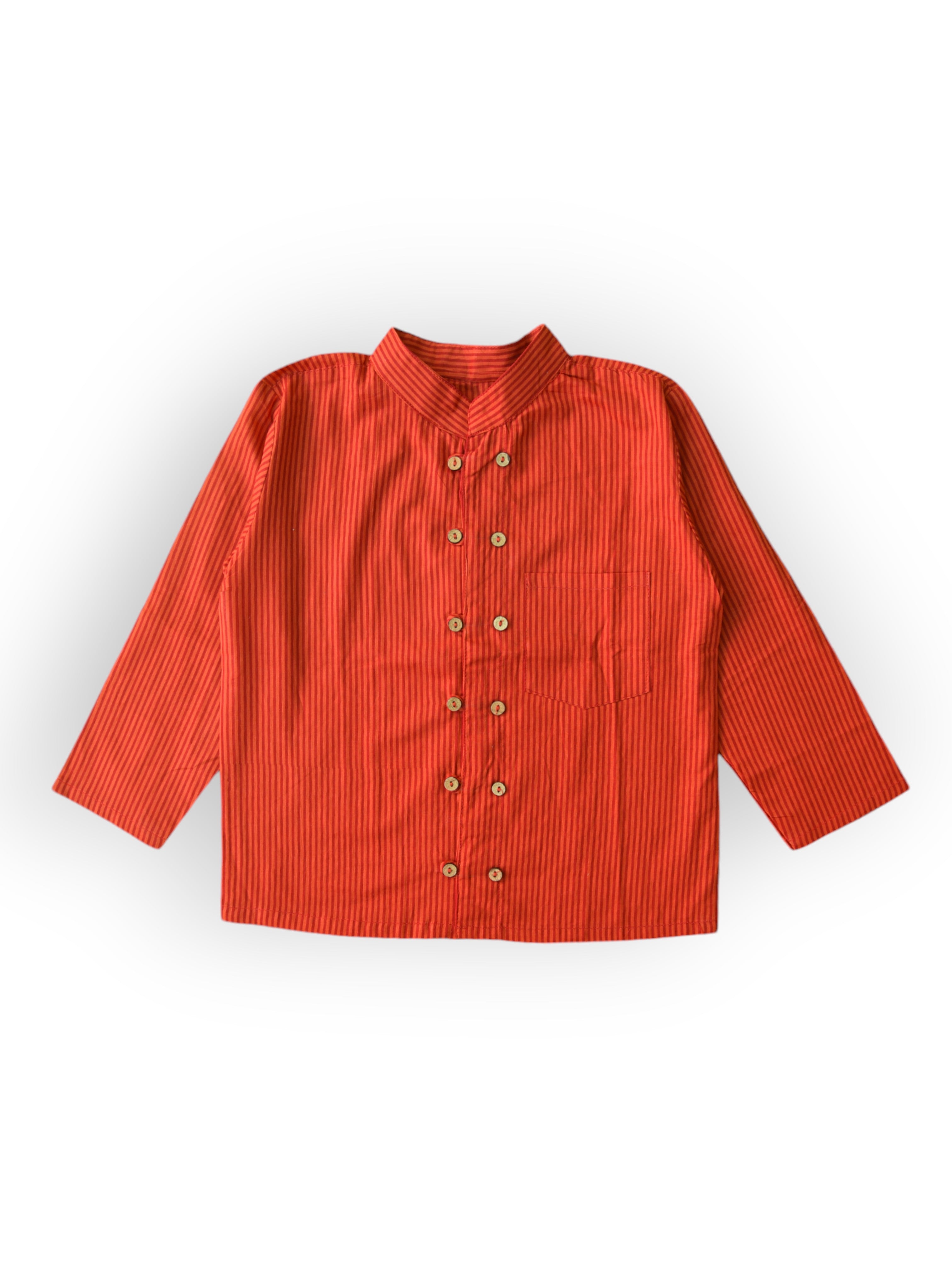 Lawrence Striped Mao Collar Long Sleeve Shirt in Red (18mths-10yrs)