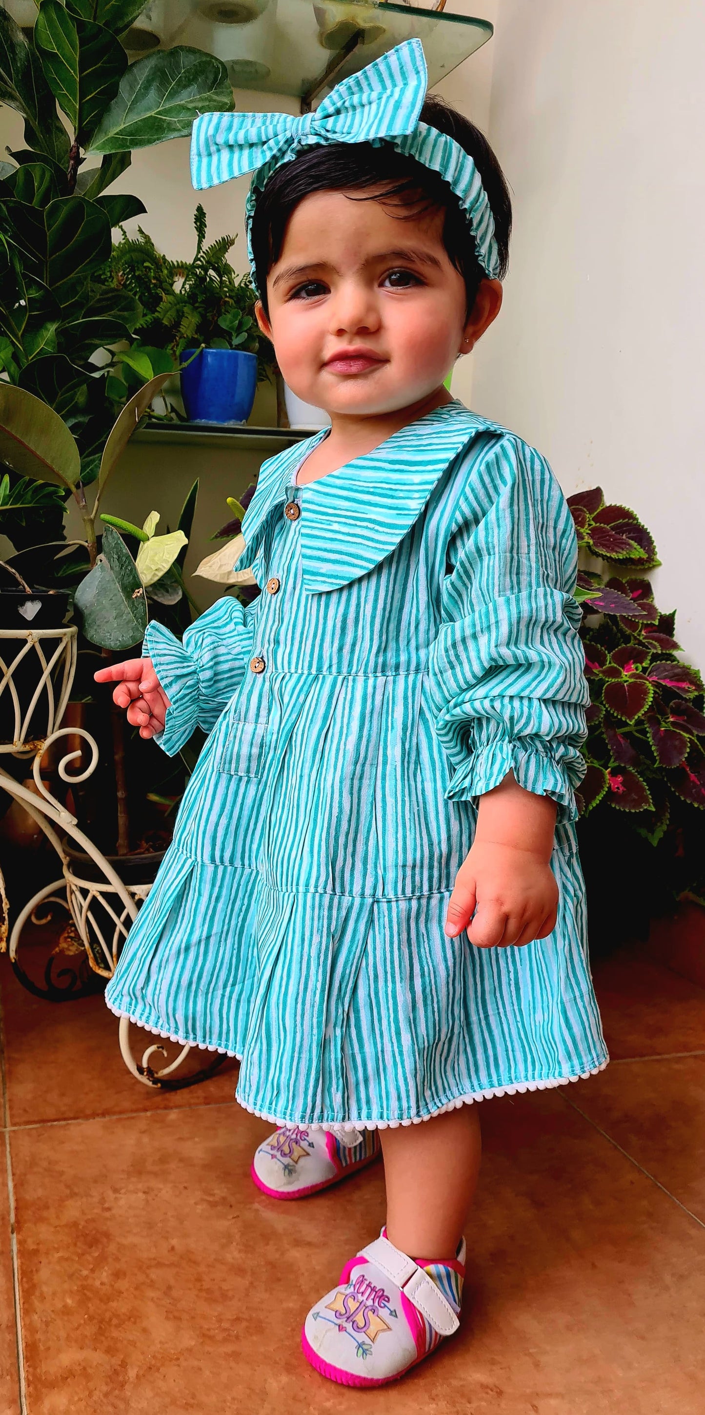 Aqua Striped Tiered Dress