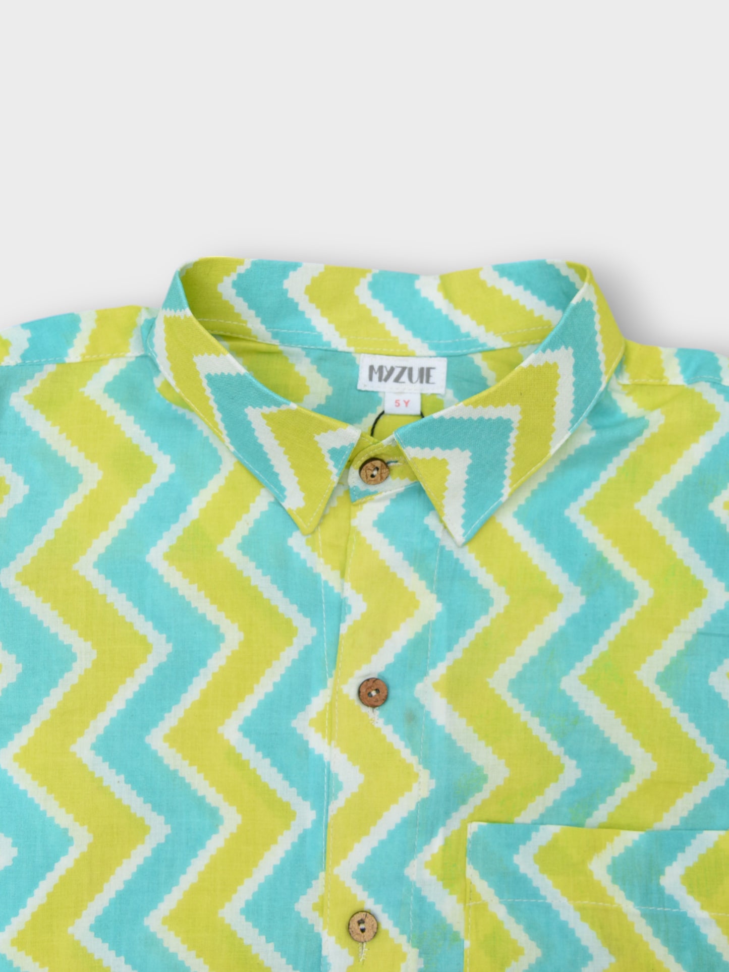 Aqua Lime Chevron Spread Collar Full Sleeves Shirt