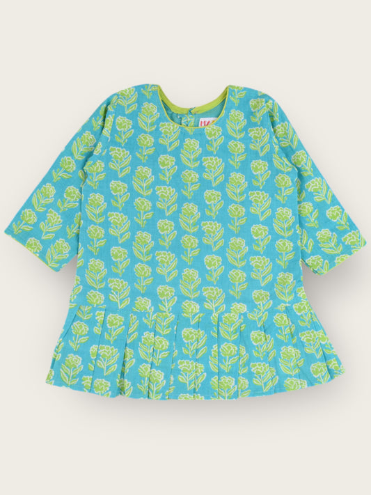 Aqua Marigold Knife Pleated Dress