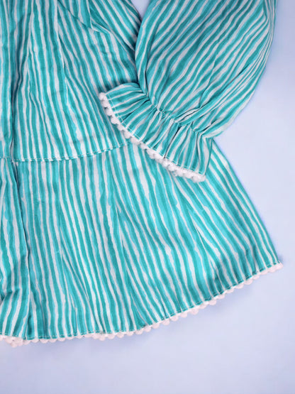 Aqua Striped Eton Collar Tiered Dress