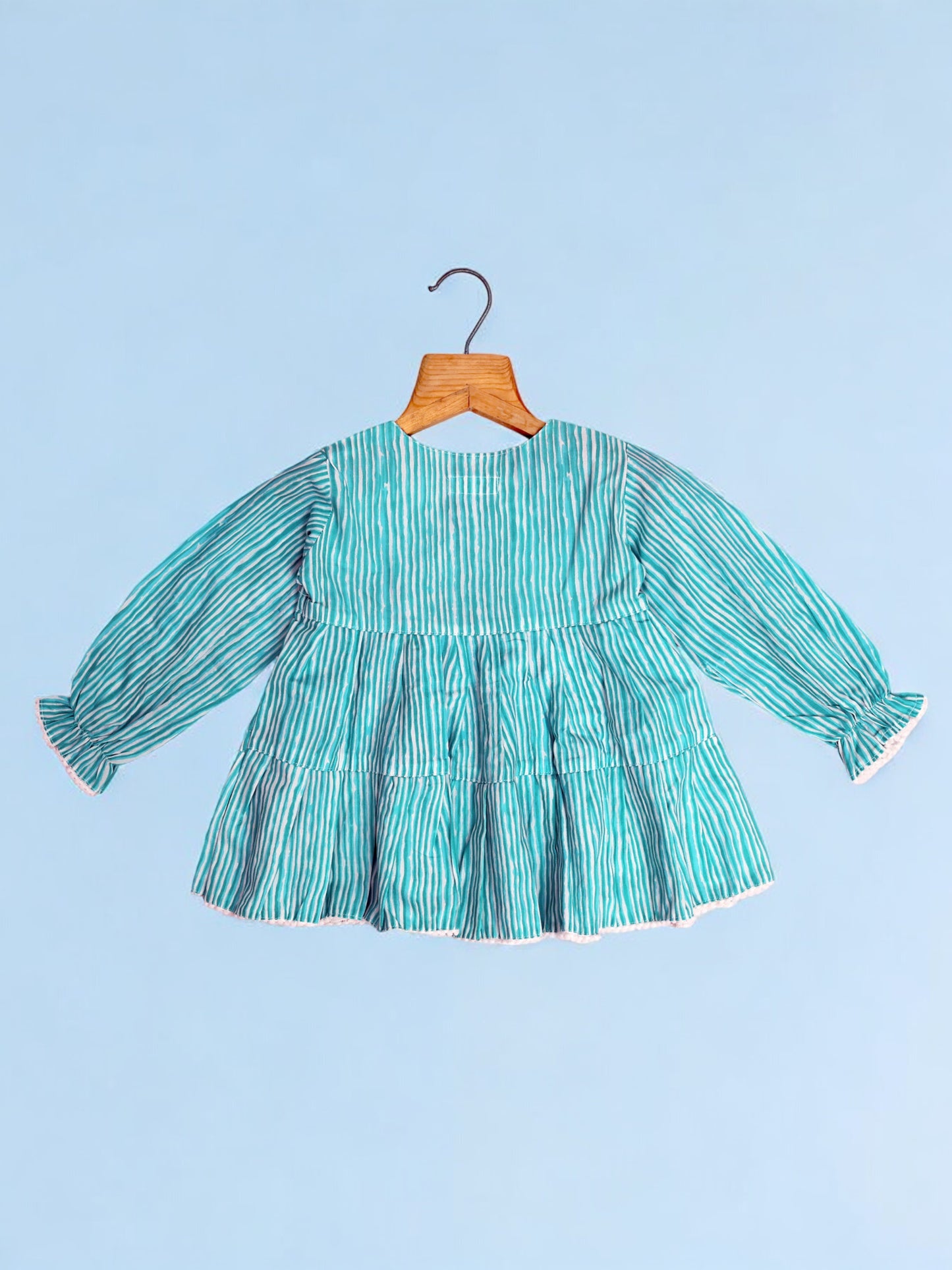 Aqua Striped Eton Collar Tiered Dress