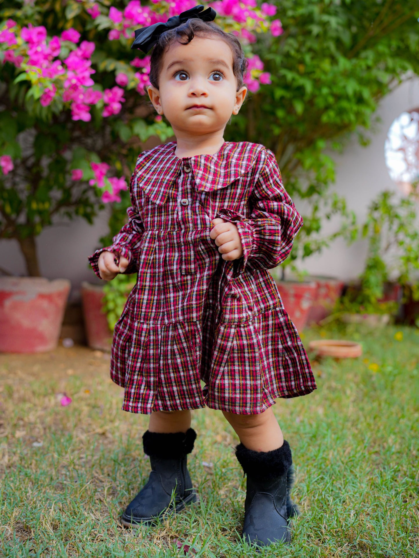 Red White Checks Cotswool Tiered Dress