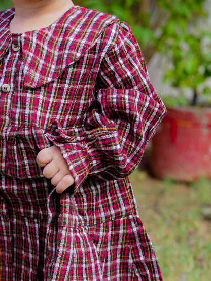 Red White Checks Cotswool Tiered Dress