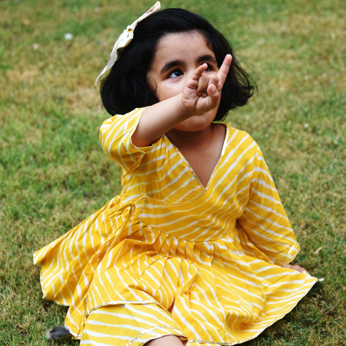 Yellow Leheriya Angrakha Kurta Culottes Set