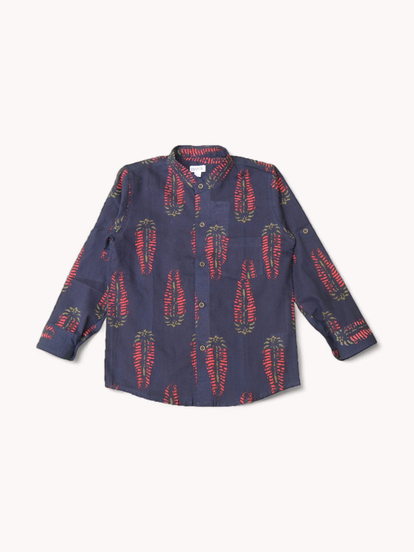 Deep Blue Salvia Full Sleeves Mandarin Collar Shirt