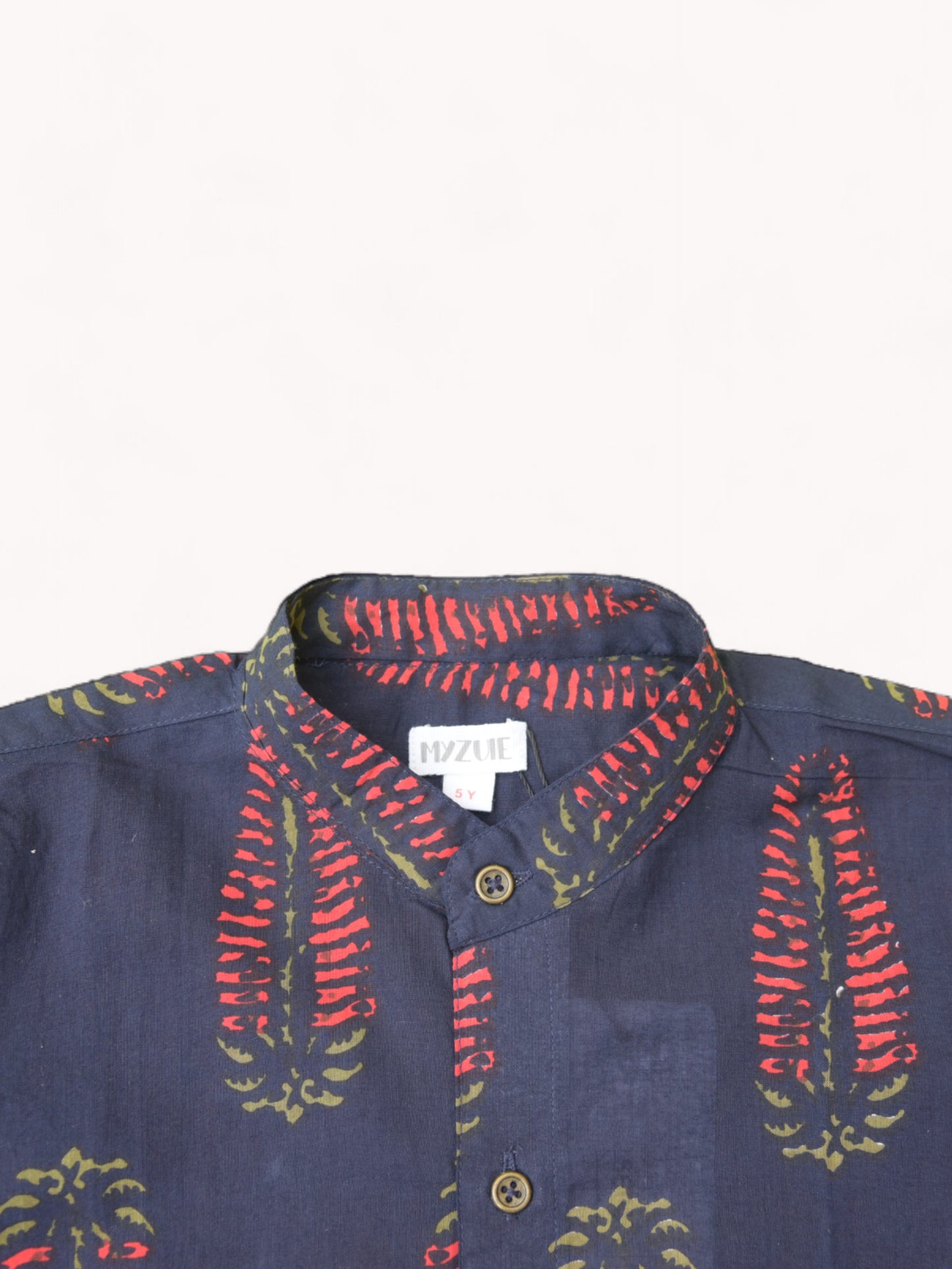 Deep Blue Salvia Full Sleeves Mandarin Collar Shirt