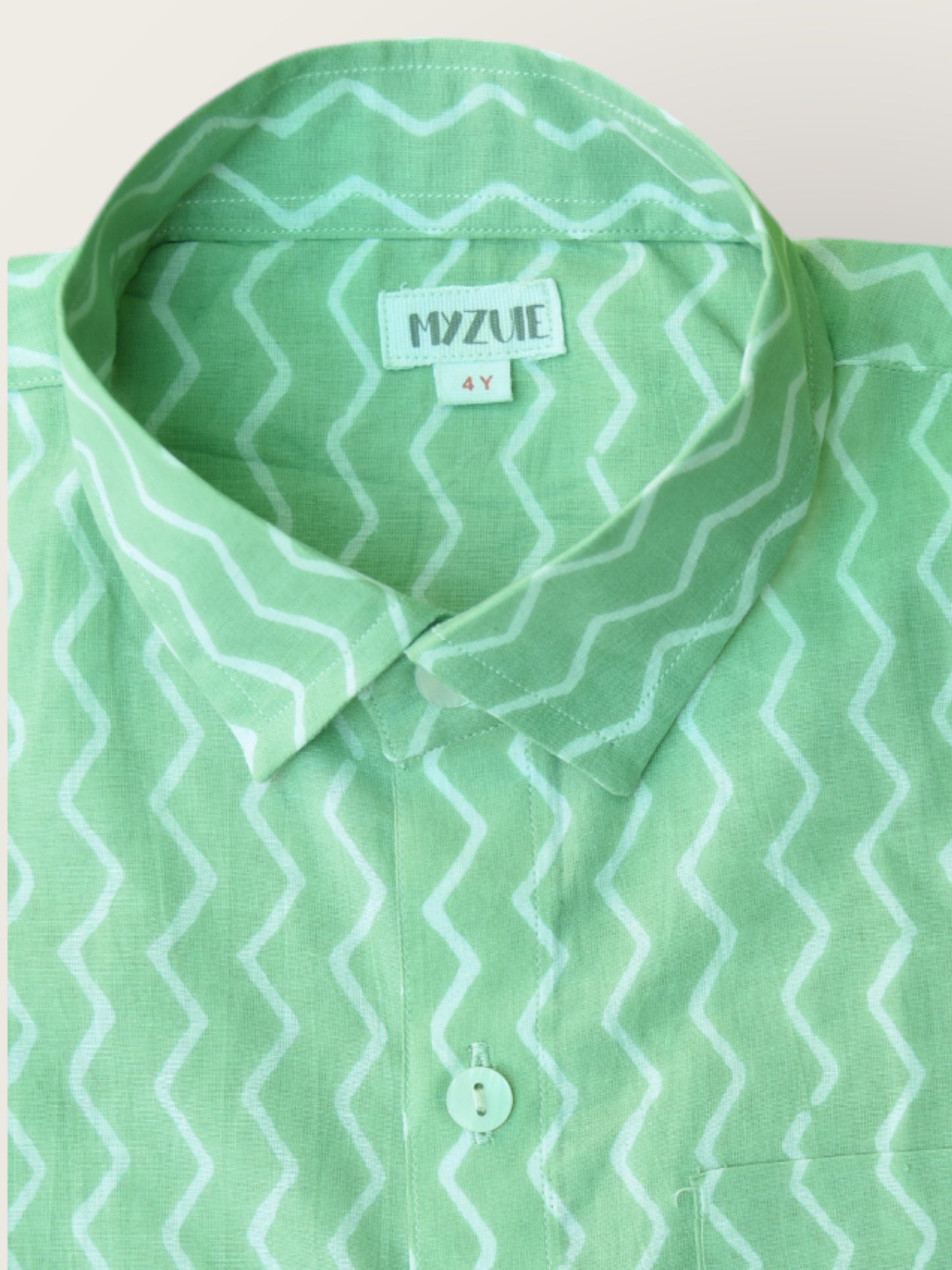 Green Chevron Half Sleeves Spread Collar Shirt