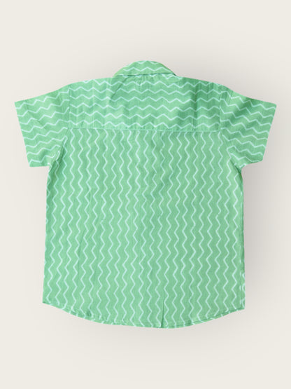 Green Chevron Half Sleeves Spread Collar Shirt