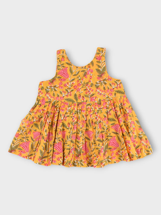 Mustard Floral Gathered Slip Dress