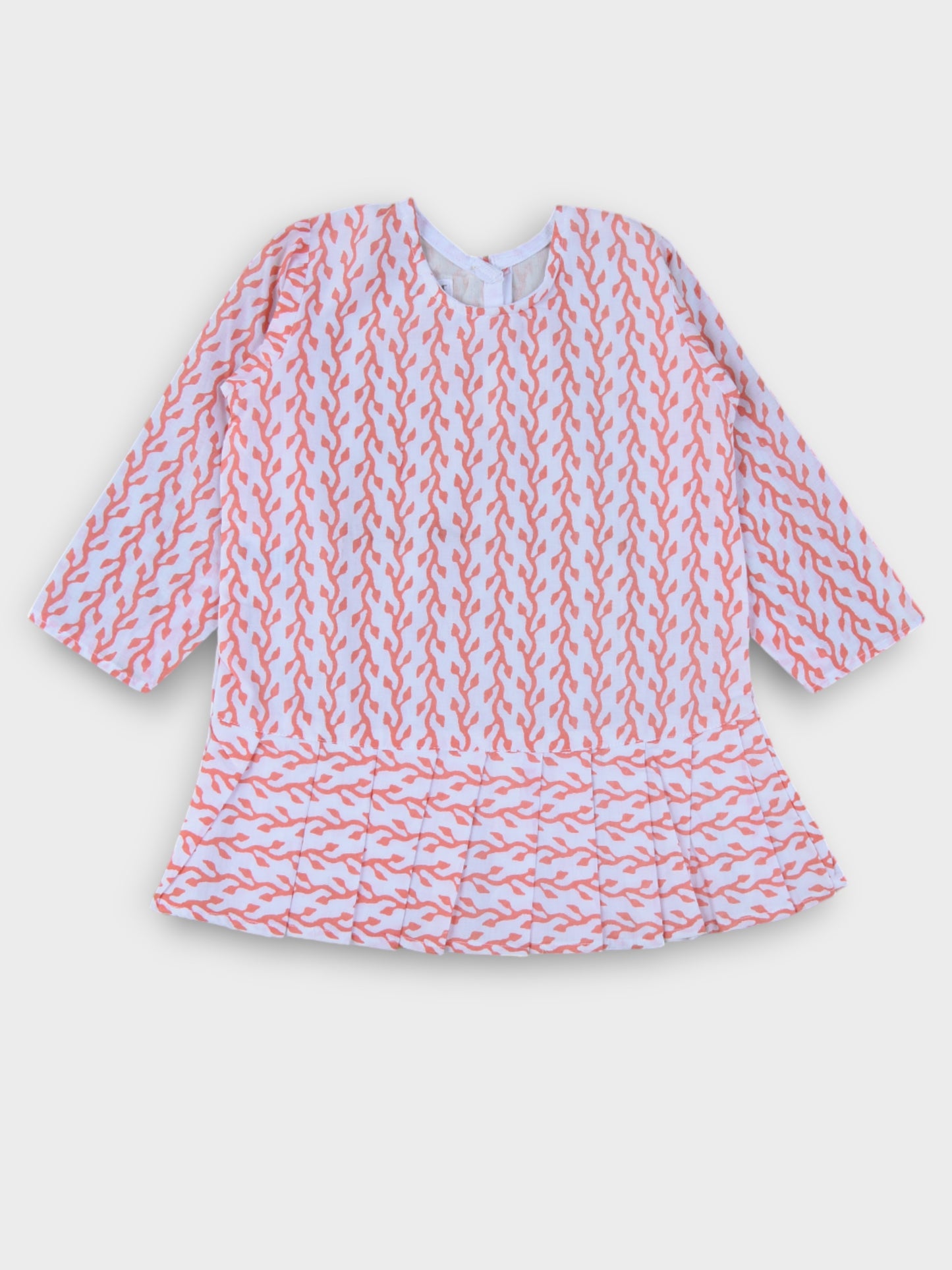 Peach Creeper Full Sleeves Knife Pleated Dress