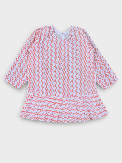 Peach Creeper Full Sleeves Knife Pleated Dress