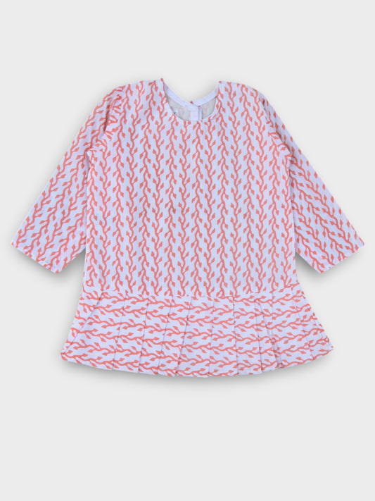 Peach Creeper Full Sleeves Knife Pleated Dress