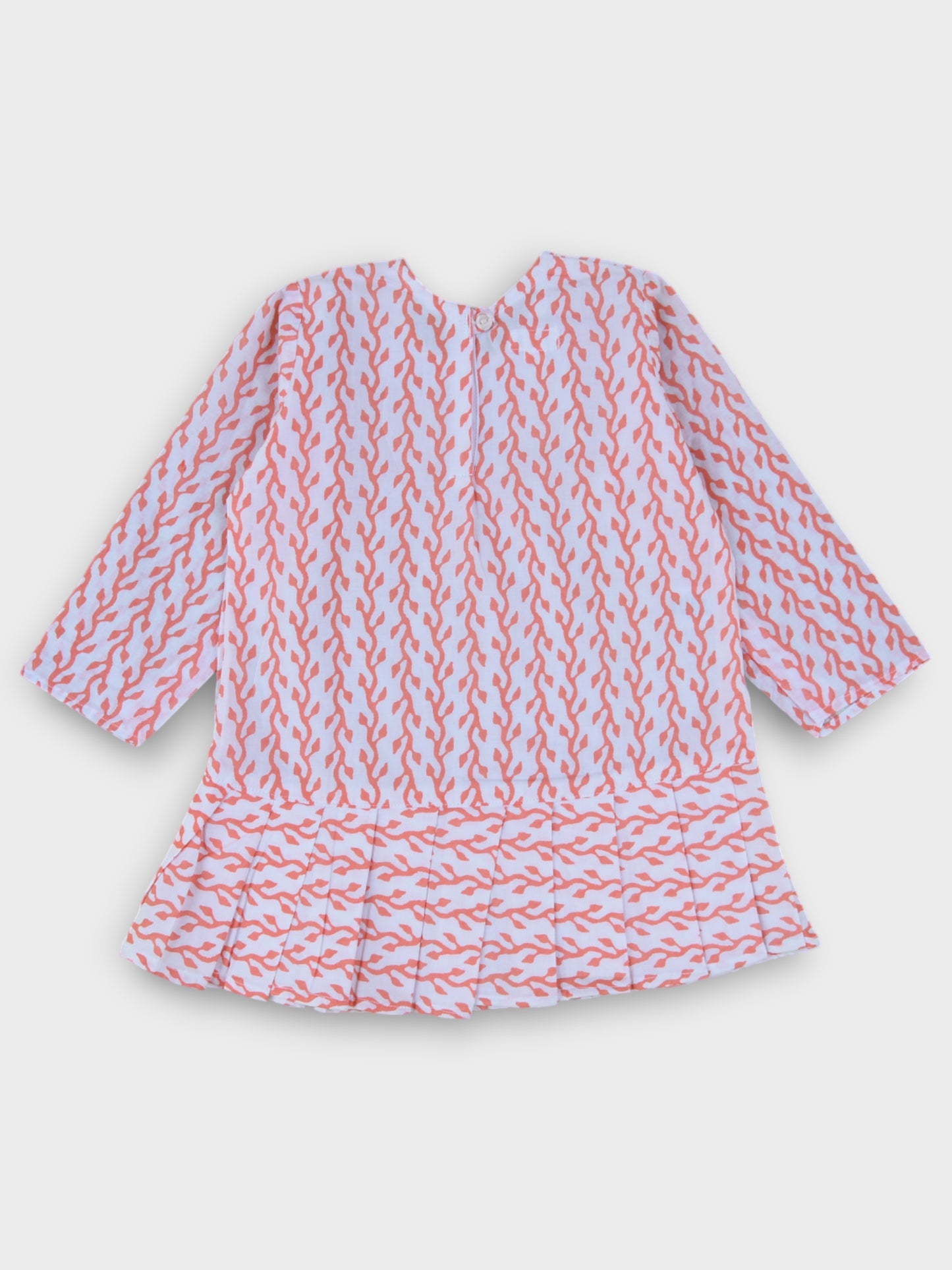 Peach Creeper Full Sleeves Knife Pleated Dress