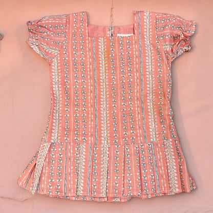 Peach Knife Pleated Dress