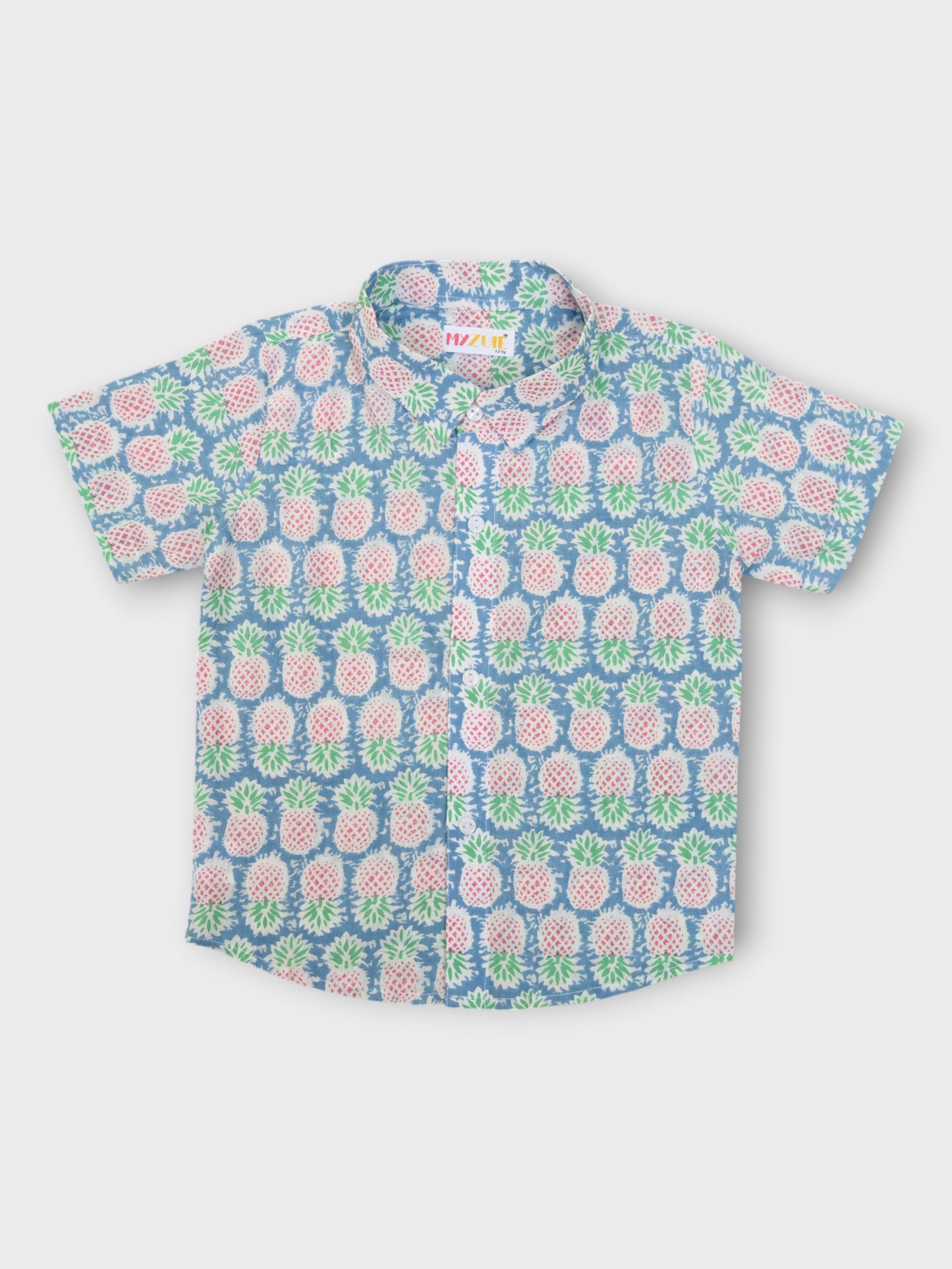 Pineapple Half Sleeves Spread Collar Shirt