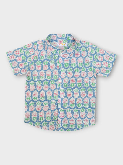 Pineapple Half Sleeves Spread Collar Shirt