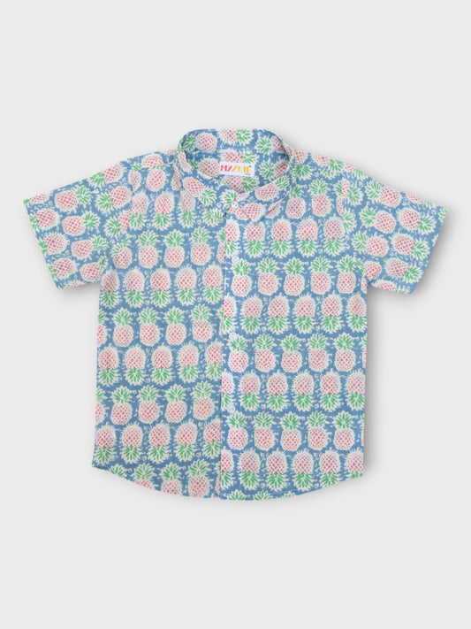 Pineapple Half Sleeves Spread Collar Shirt