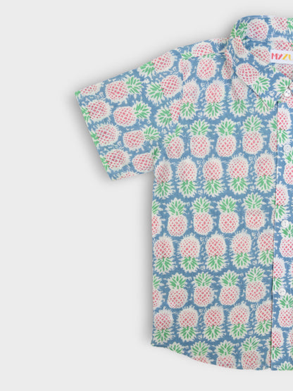 Pineapple Half Sleeves Spread Collar Shirt