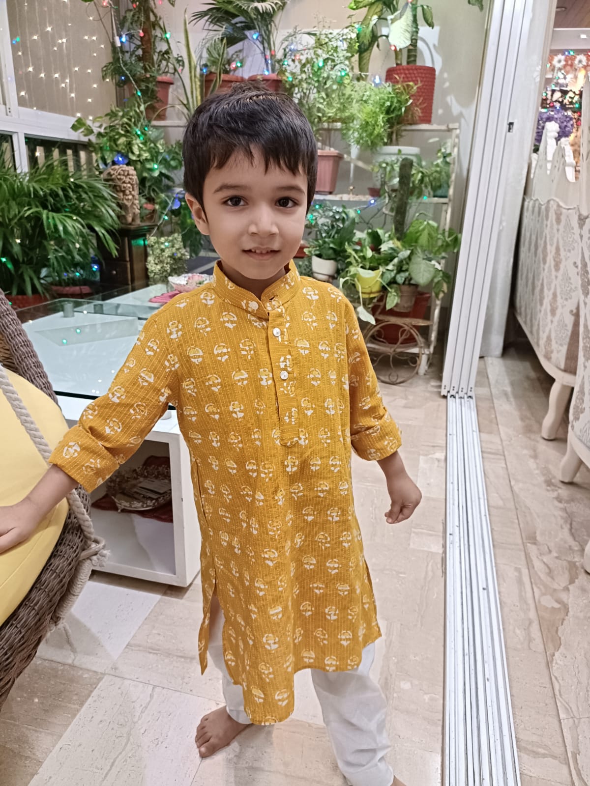 Mustard Kantha Kurta Set