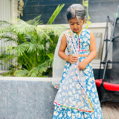 Blue Floral Lehenga Set