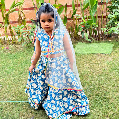 Blue Floral Lehenga Set