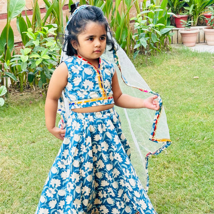 Blue Floral Lehenga Set