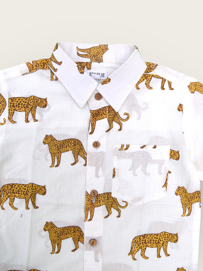 White Jaguar Half Sleeves Spread Collar Shirt