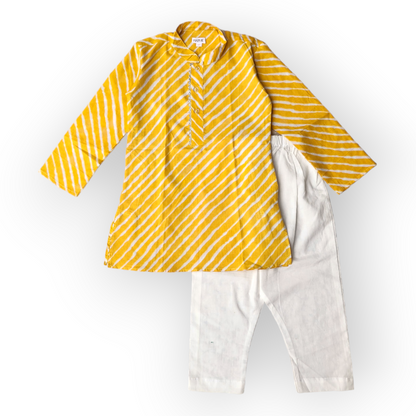 Yellow Leheriya Kurta Set