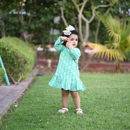 Aqua Marigold Pleated Dress