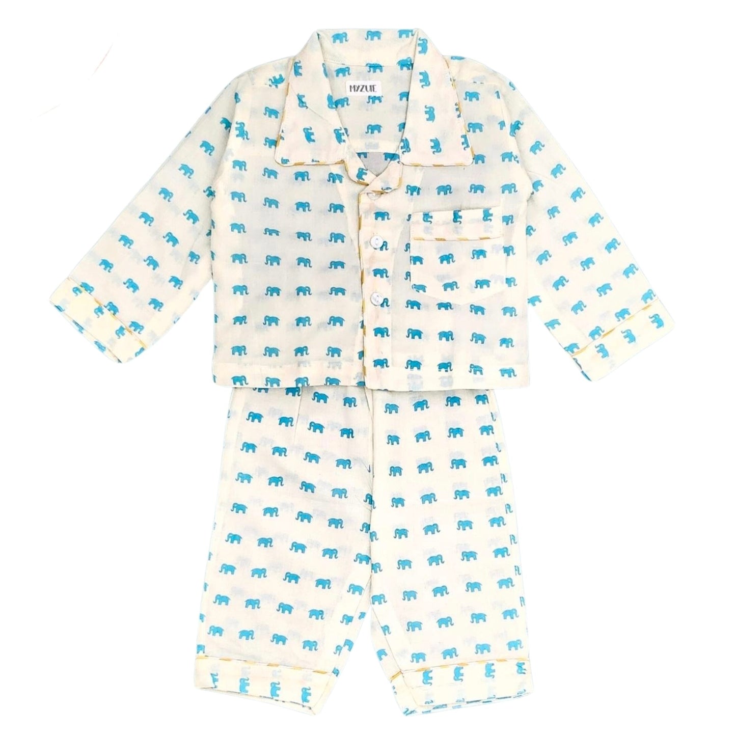 Blue Tiny Elephant Unisex Night Set