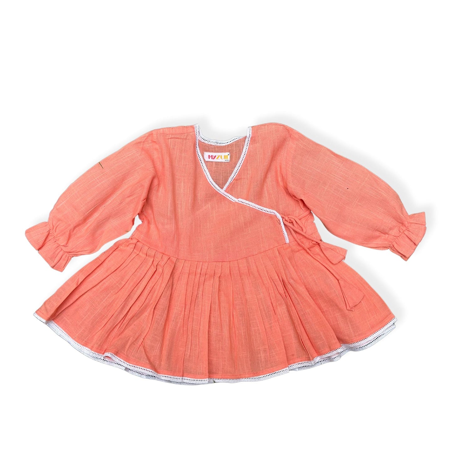 Peach Slub Angrakha Top